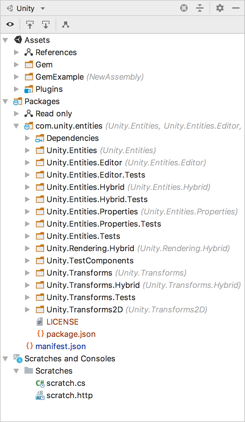 Unity explorer view tool window