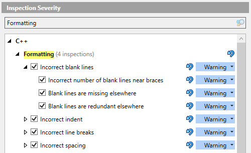 Severity of formatting inspections