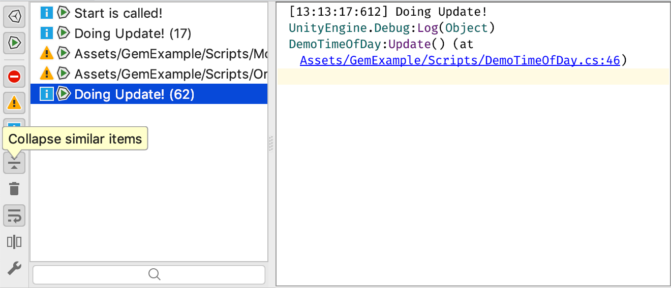 Collapsed log entries