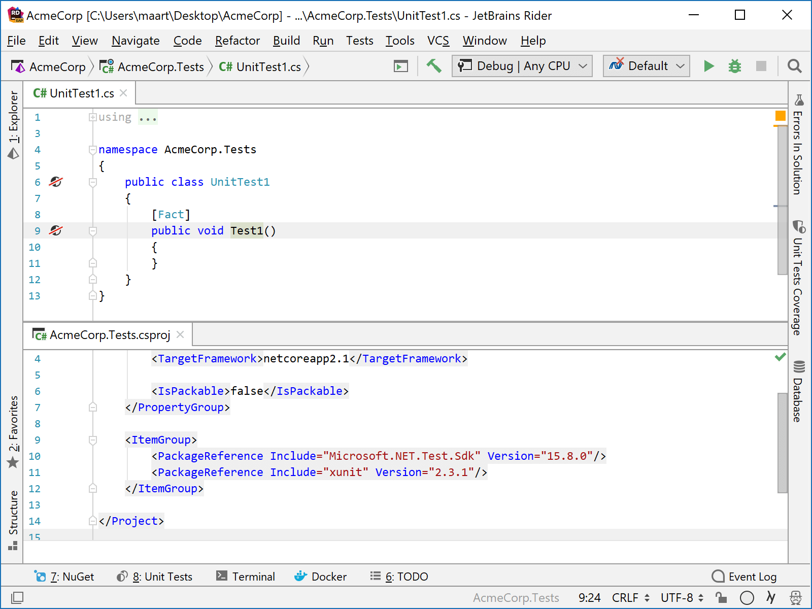 Installing missing .NET Core adapter for xUnit tests