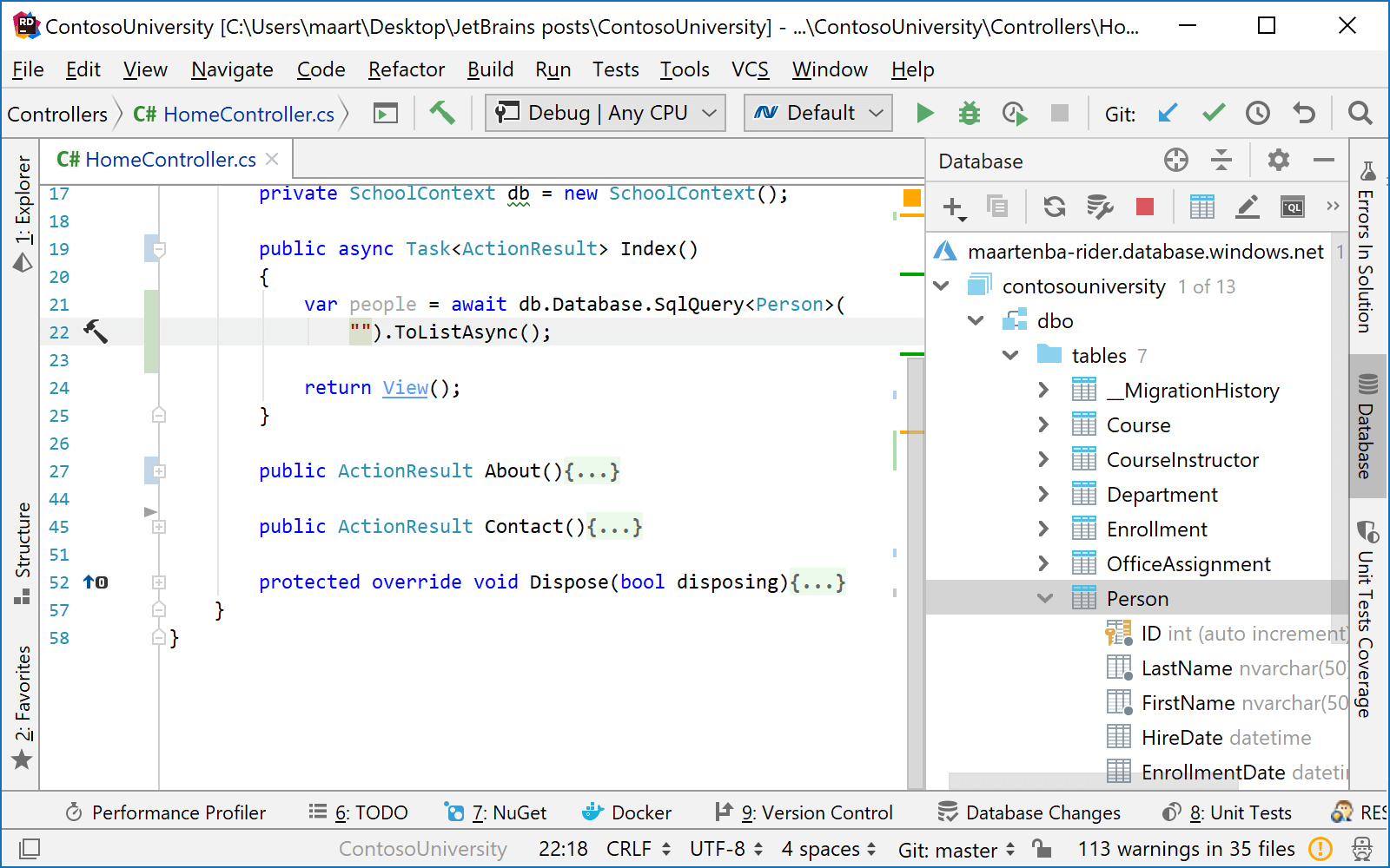 Code completion inside a string for a connected SQL database
