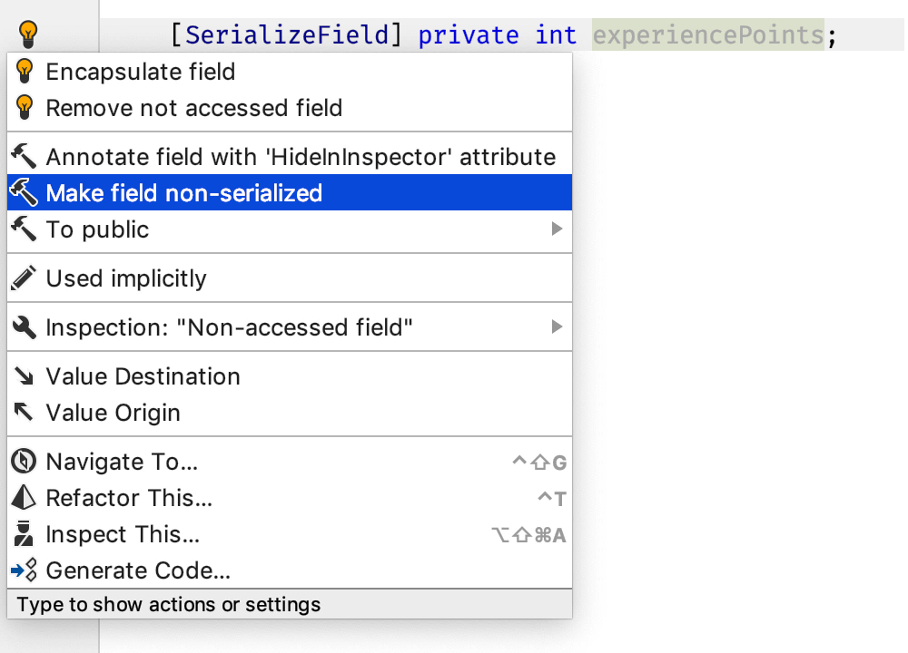 Context actions that toggle a field between serialised and non-serialised