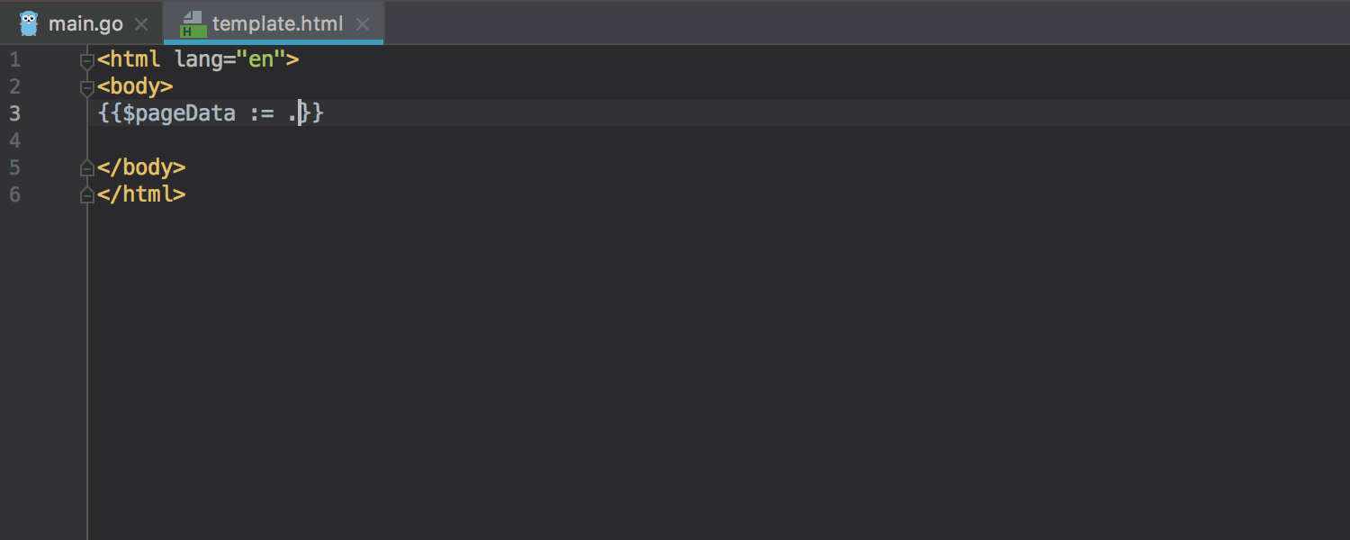 Code completions and Rename refactoring in html file for Go templates 