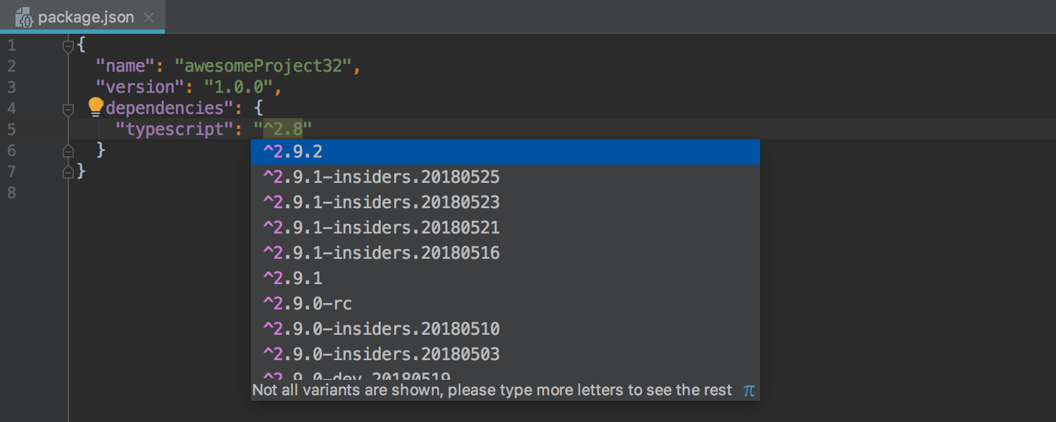 Code completions for the latest package versions