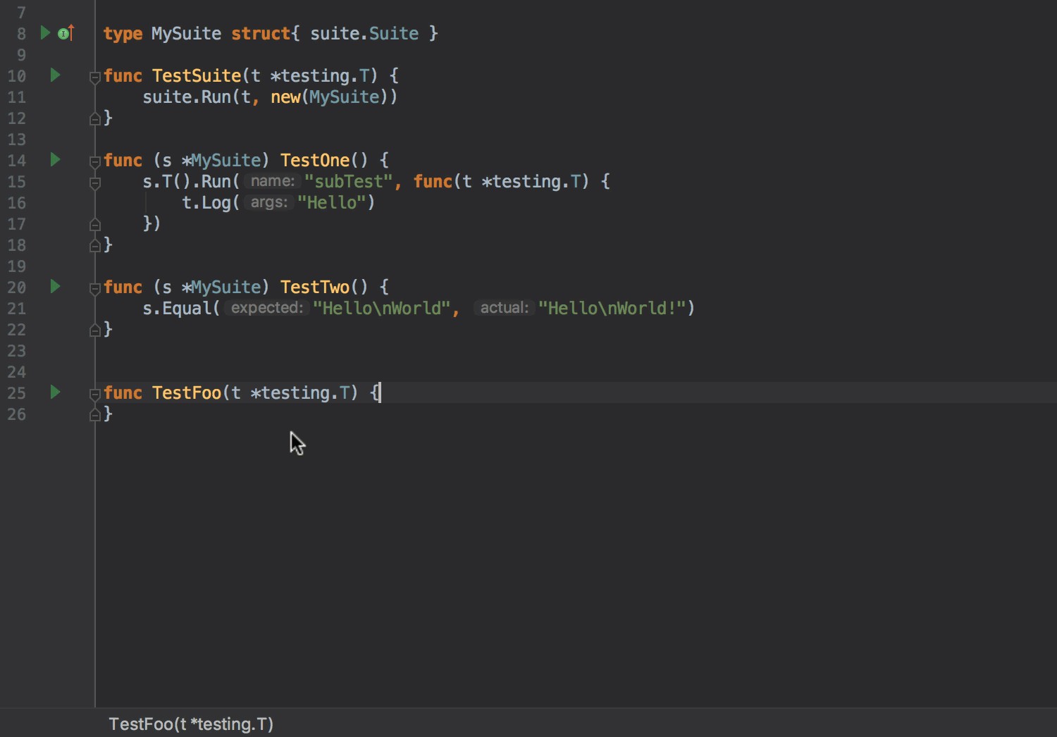 run suites and methods as regular test functions right from the editor