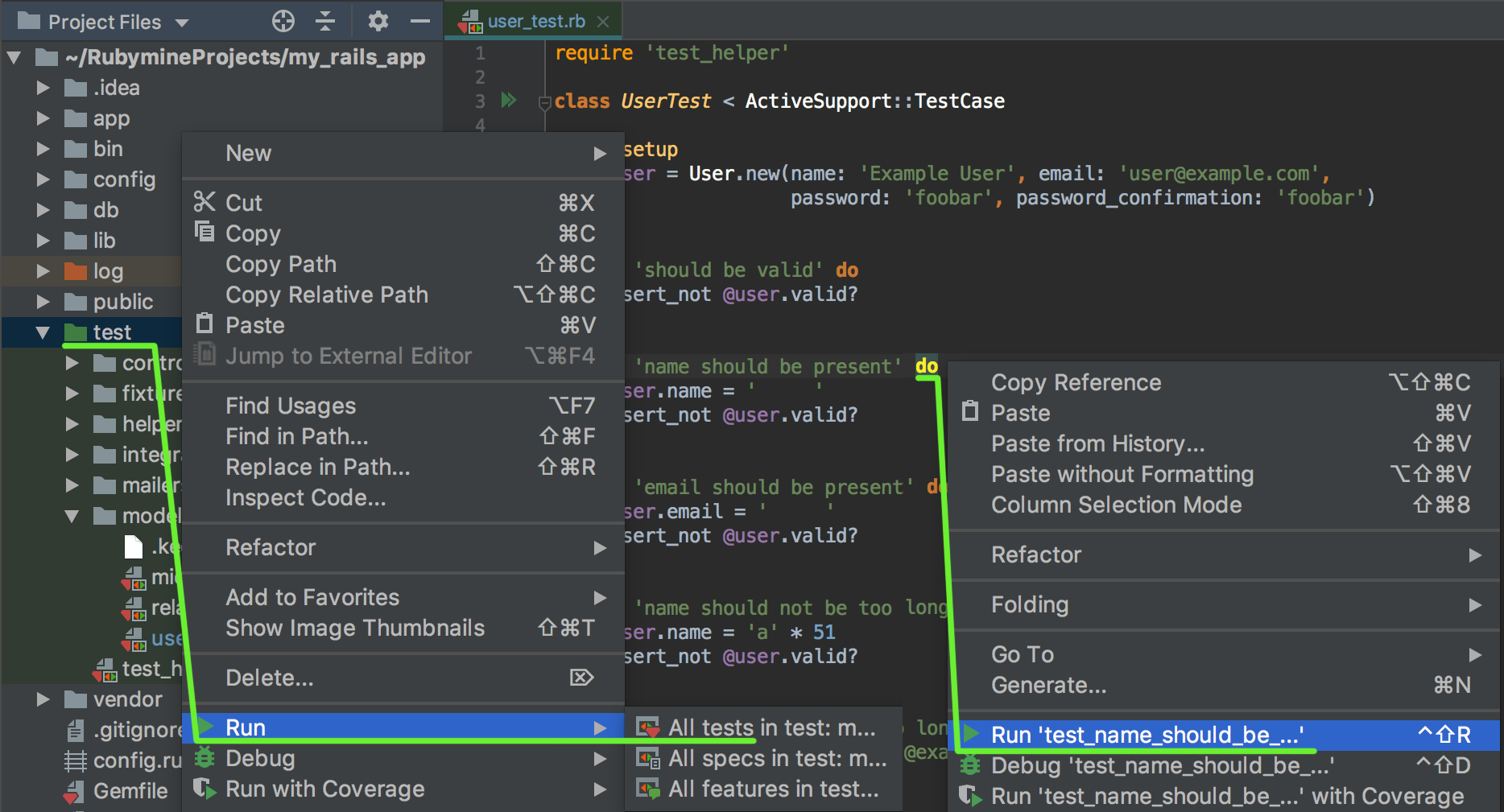 rubymine shortcuts