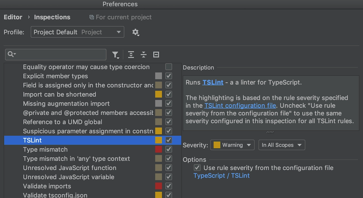 Disable using severity levels from linter config file