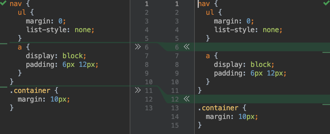 Code before and after the Reformat code action with Minimum blank lines code style options set to 1