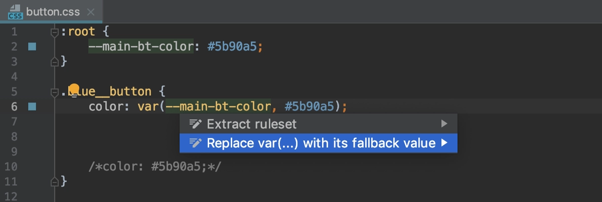 Replace CSS var() with the fallback value intention