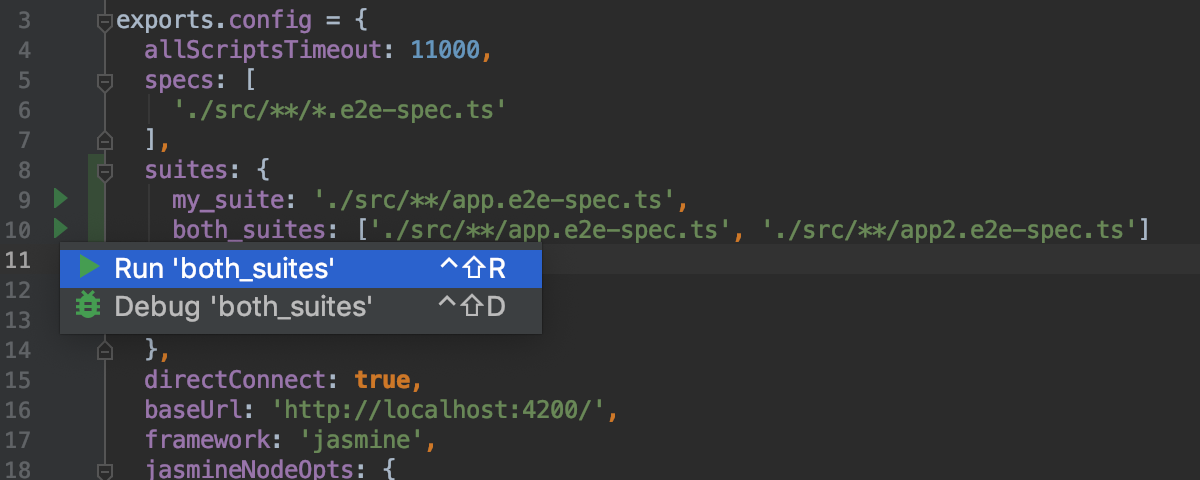 Run Protractor suite from config