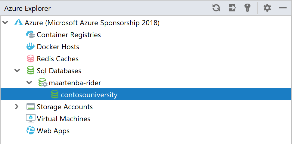 Explore Azure SQL Database server and databases in Rider
