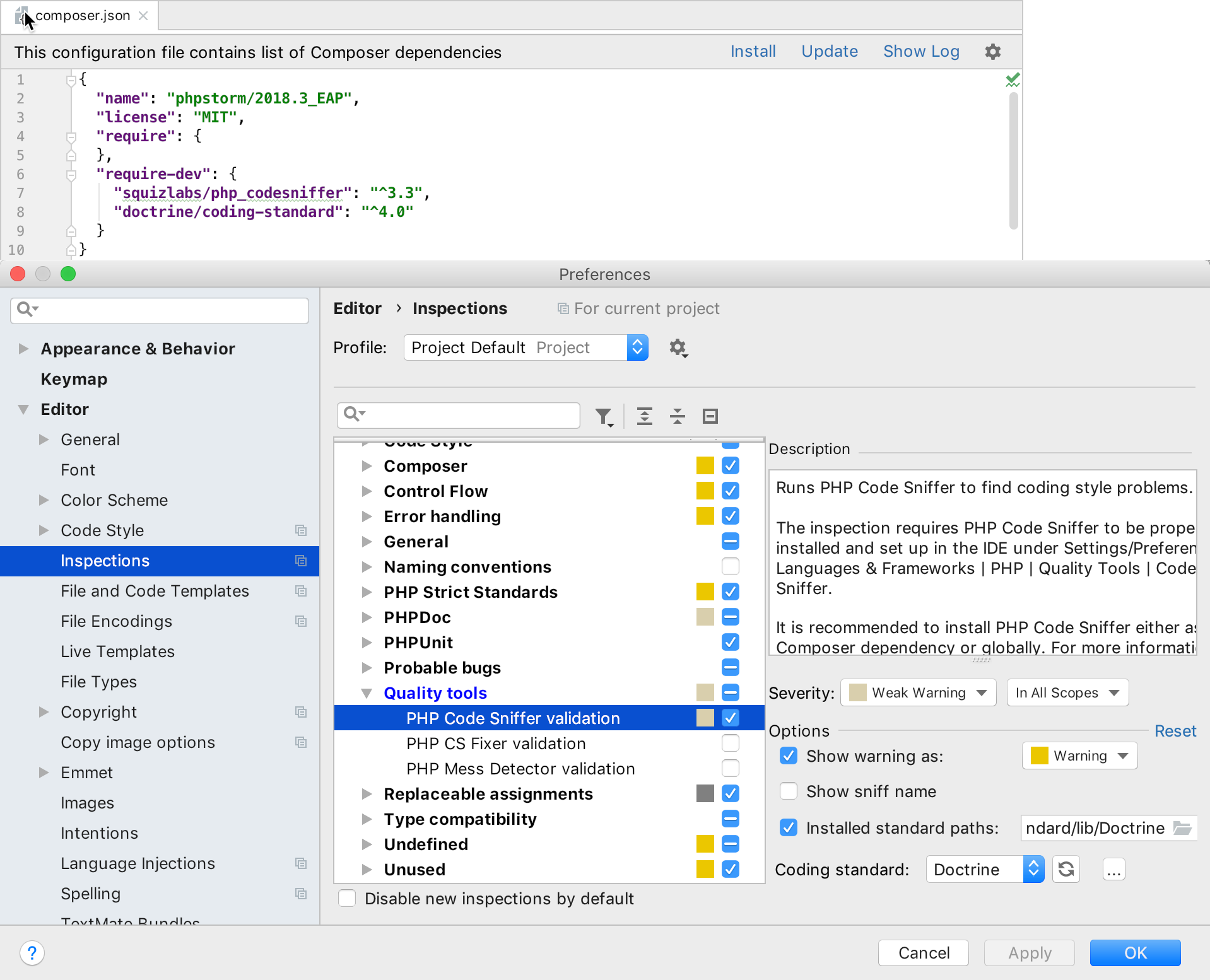 quality-tools-phpcs-doctrine-composer