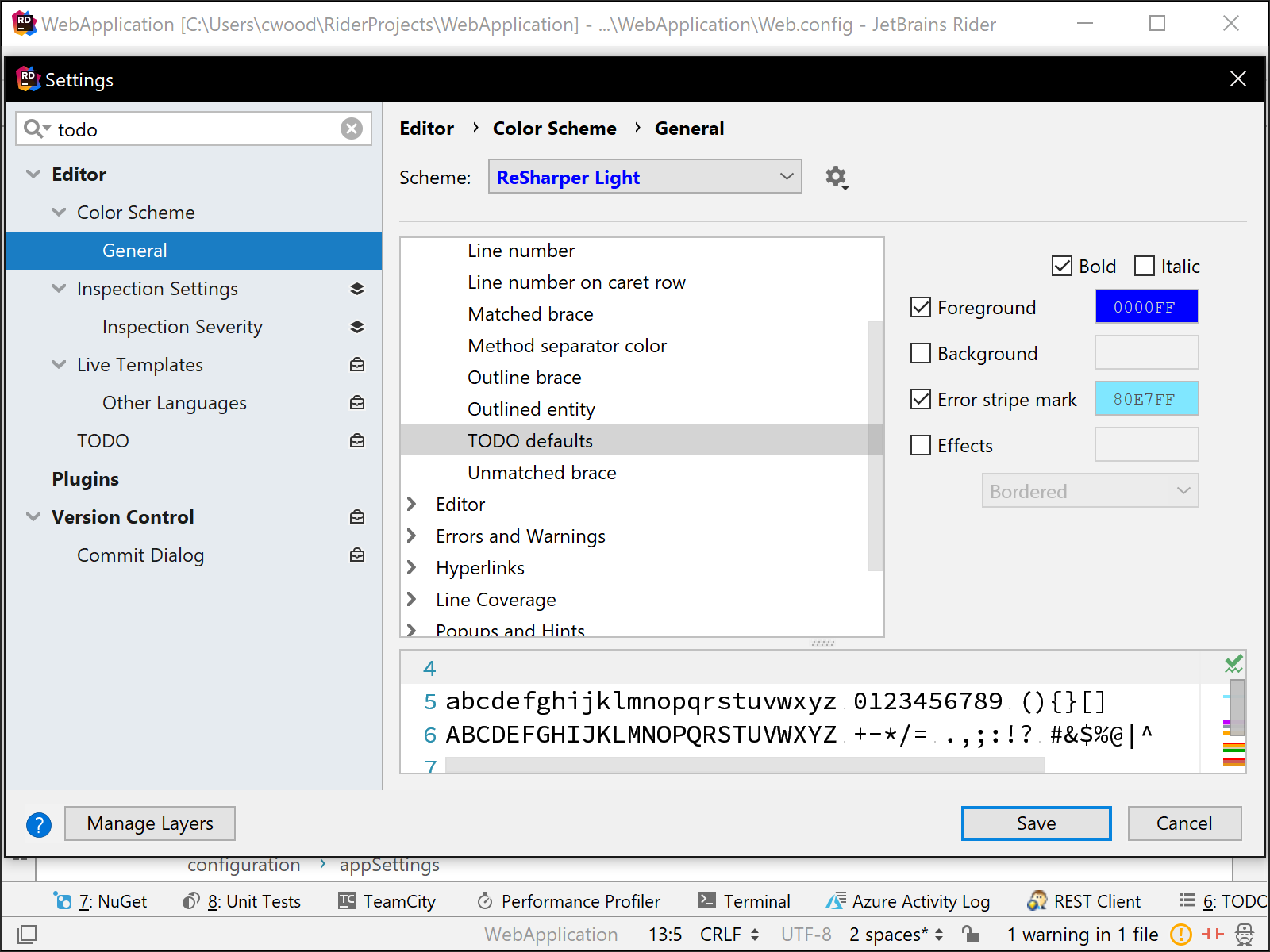 TODO Color Settings in Editor