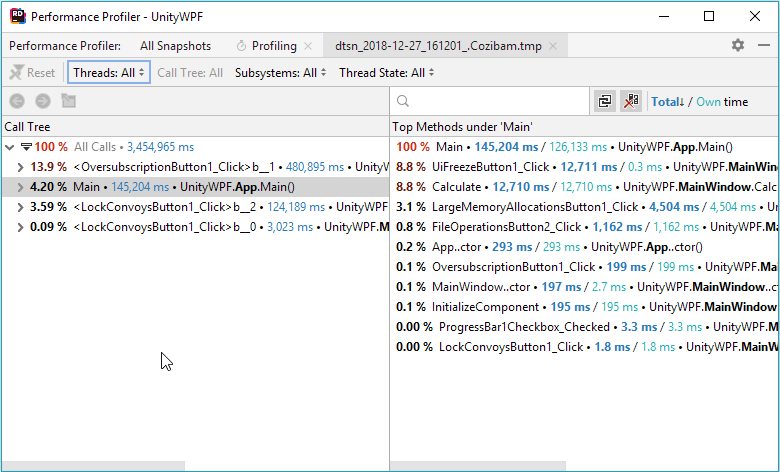 Analyzing profiling snapshots in Rider. Using filters