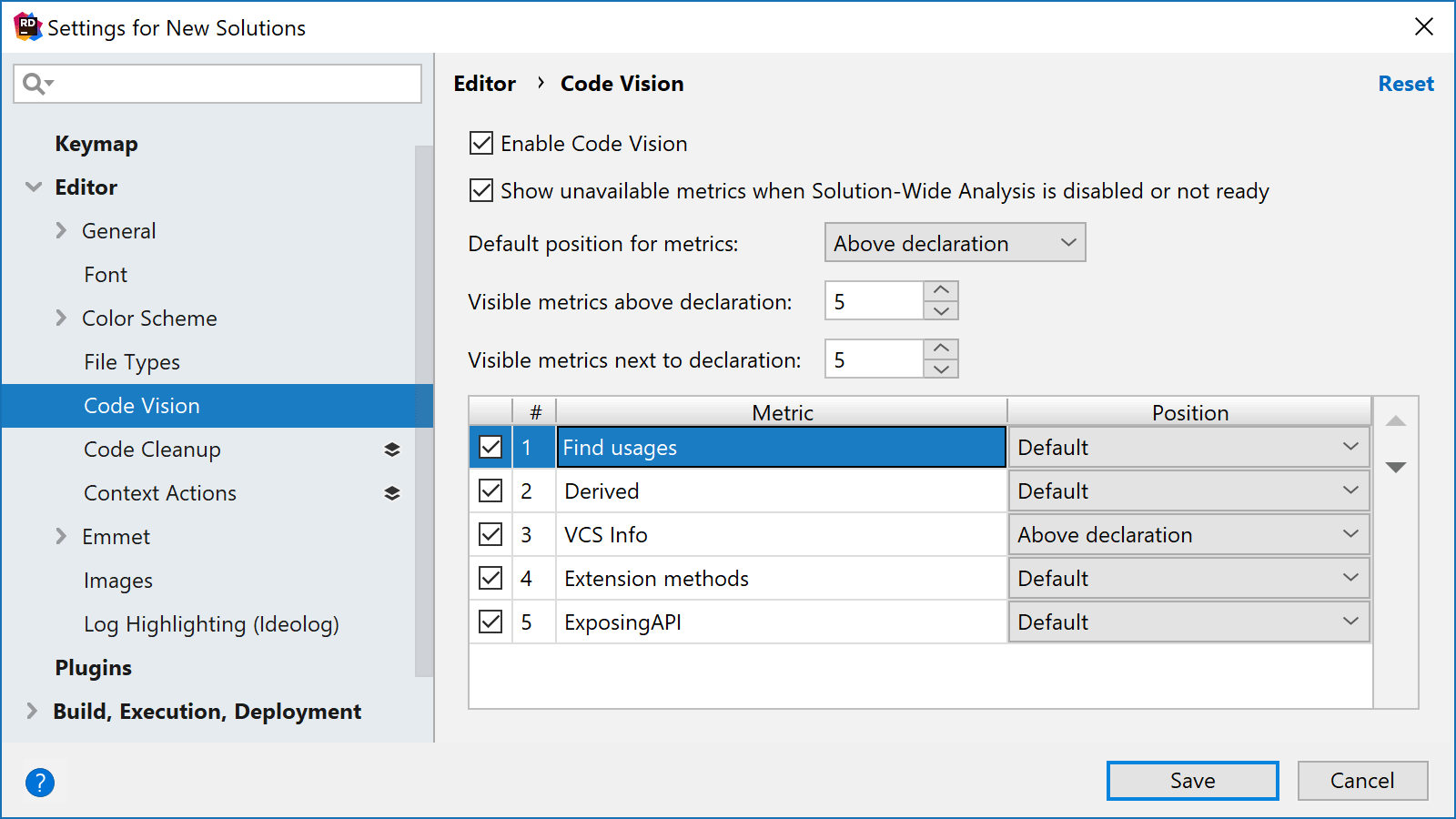 Code Vision settings