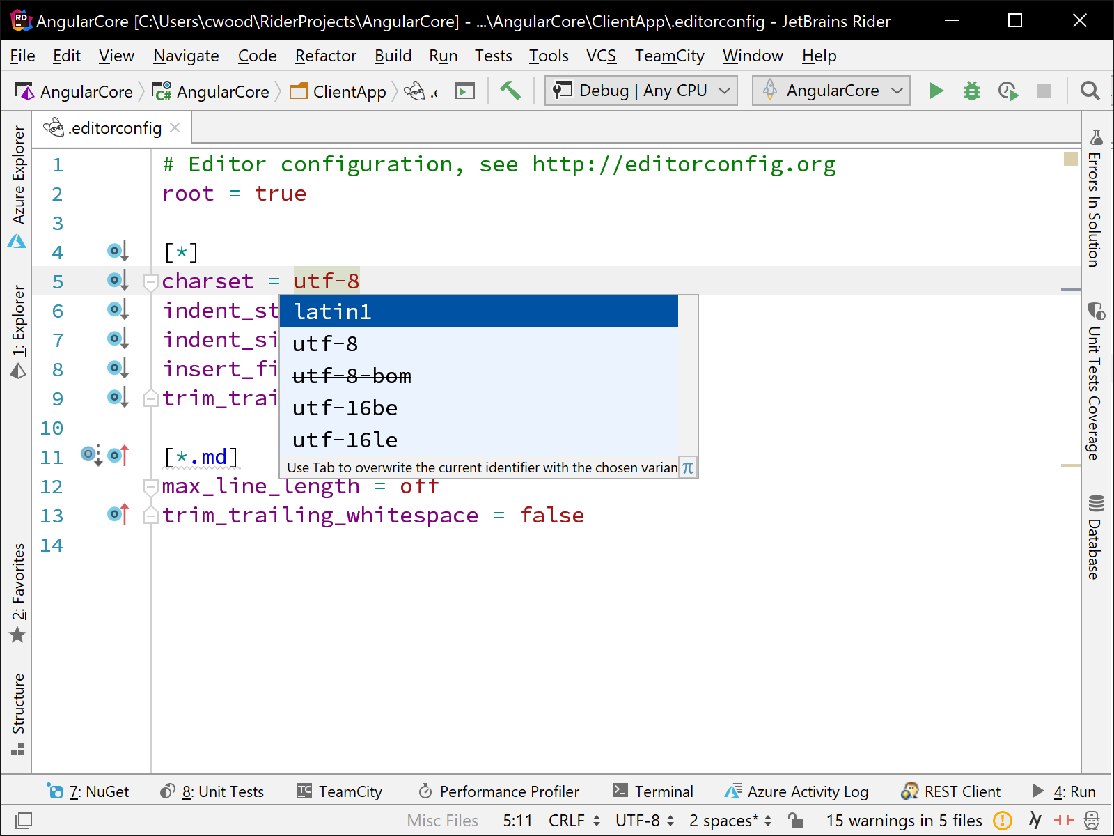 Working with <code>.editorconfig</code> files