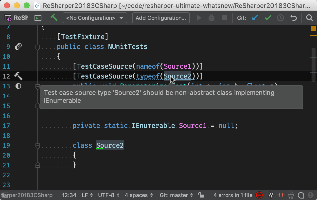 Fixing inconsistent test source declarations