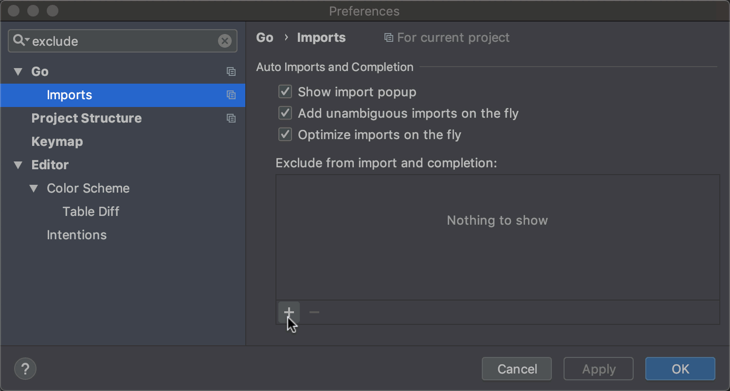 Exclude from imports and code completion option