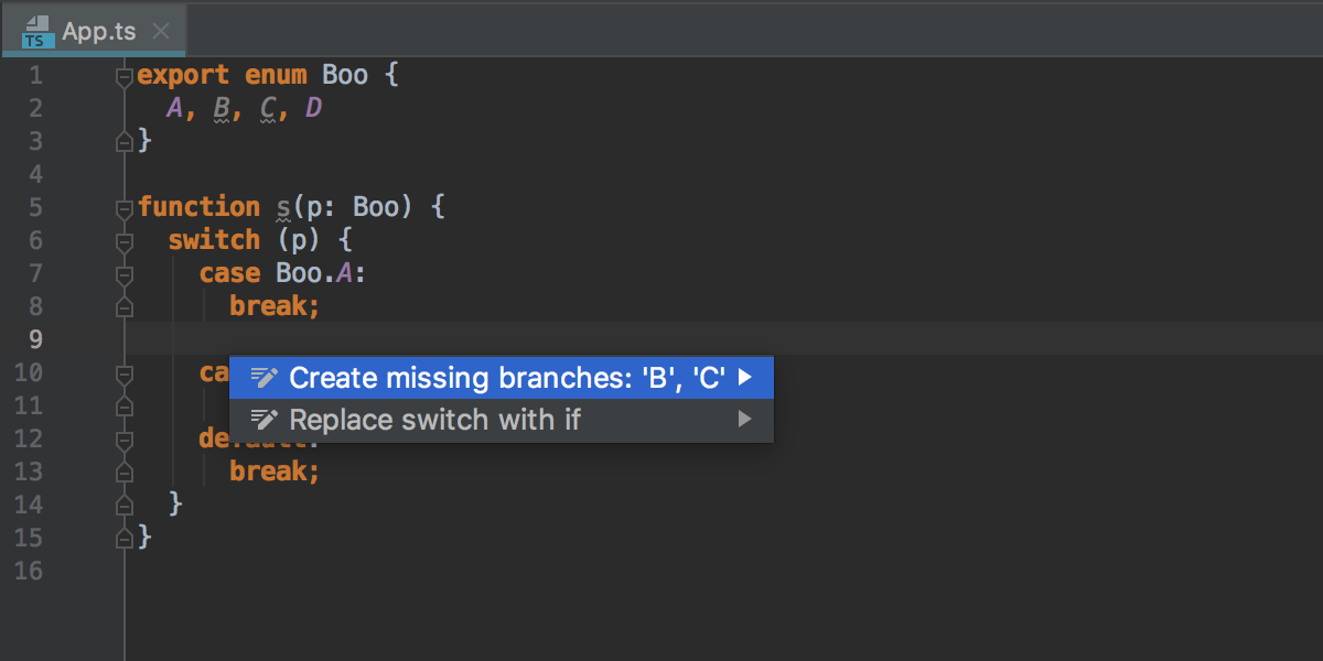 Create missing branches inside switch