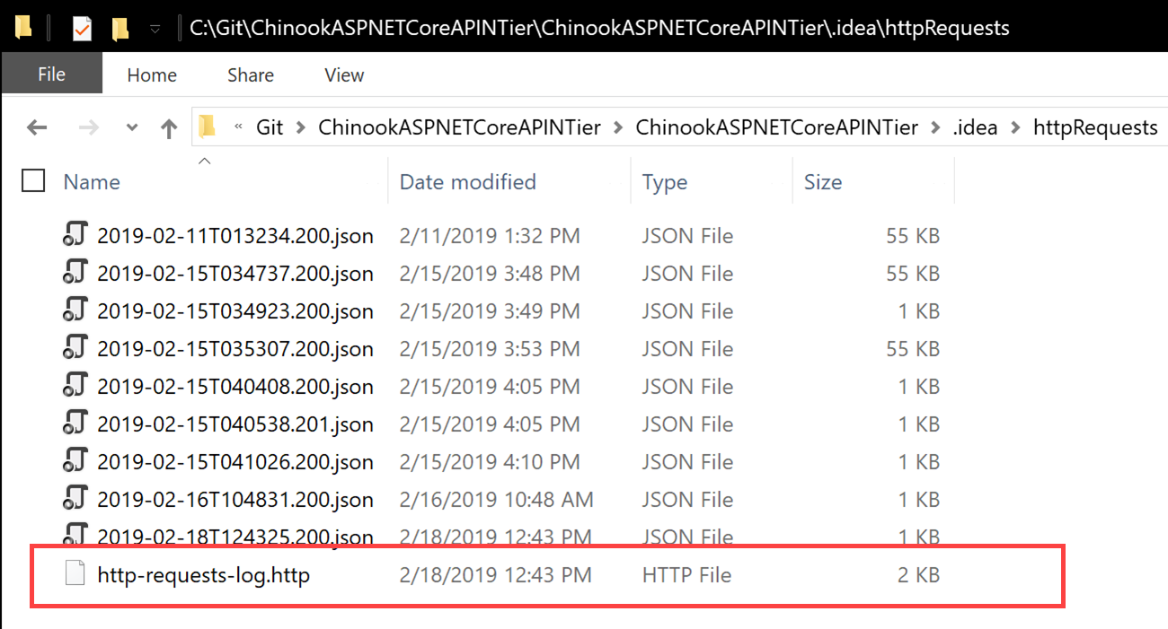 Rider's historical data located in the http-requests-log.http file