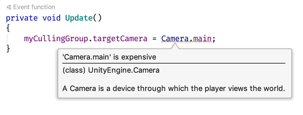 Performance indicator for Camera.main