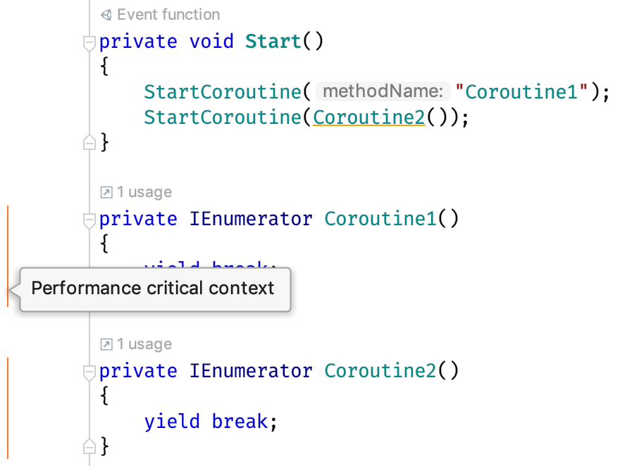 Coroutine highlighted as performance critical context