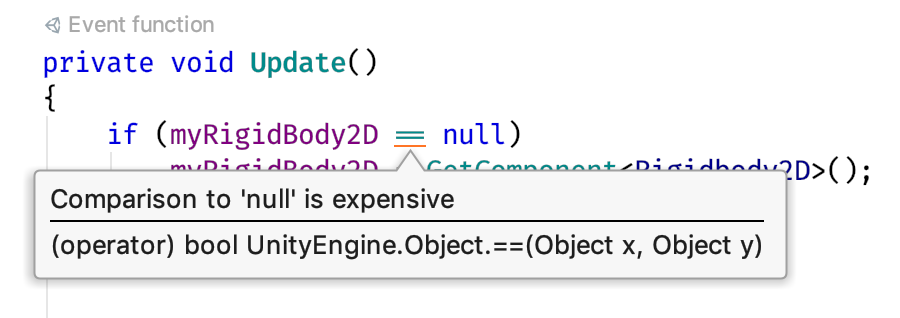 Performance indicator showing expensive null comparison