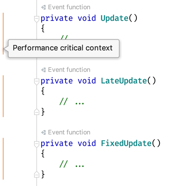 Performance indicators in the editor gutter for event functions