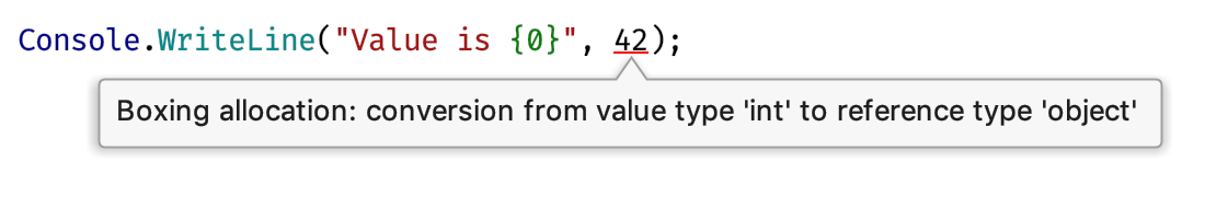 Heap Allocations Viewer plugin showing a boxing indicator