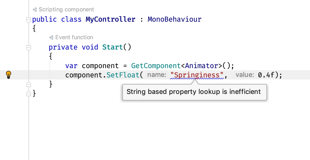 String based property lookup is inefficient warning and quick fix