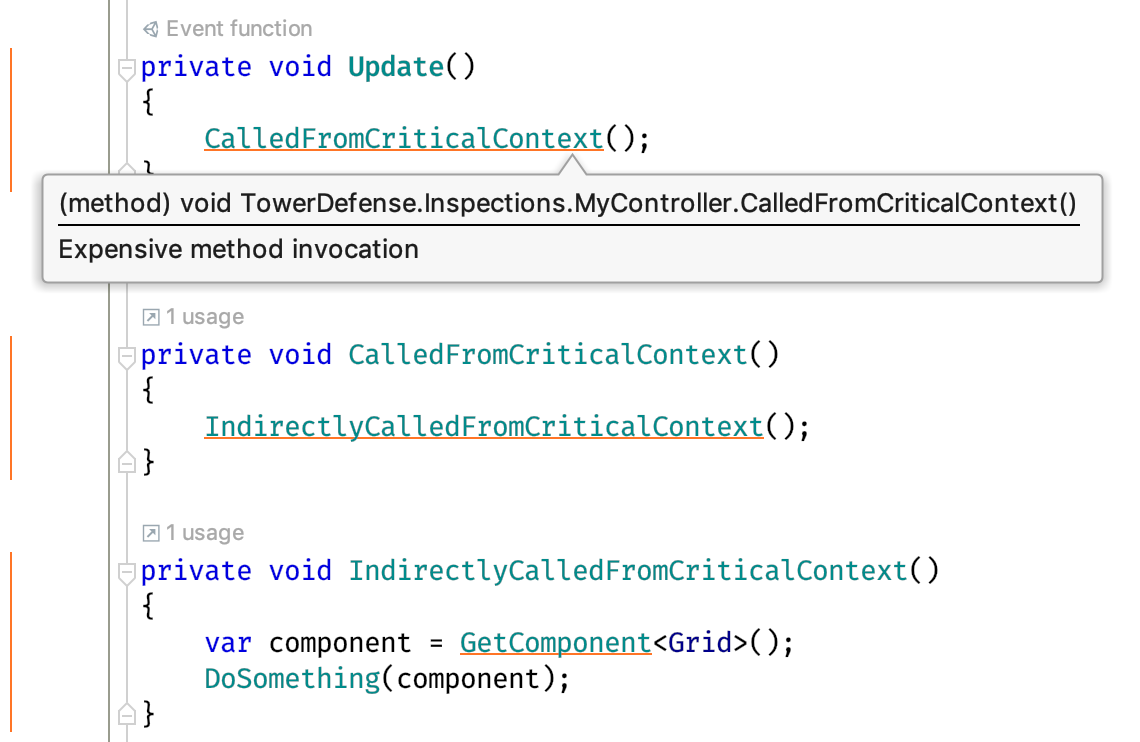 Indicator for indirectly called expensive method