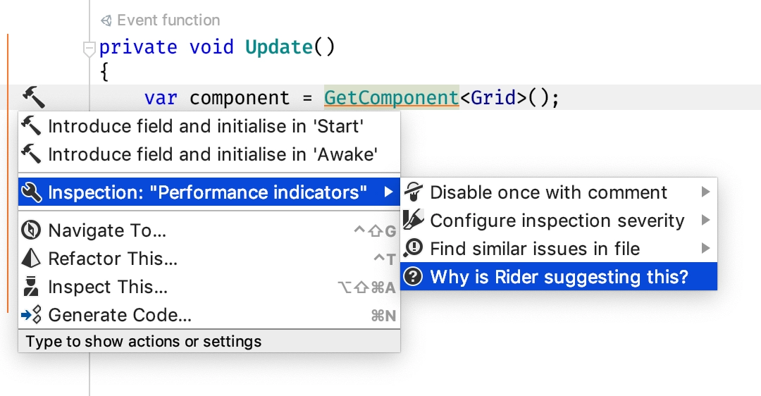 "Why is Rider suggesting this?" in the Alt+Enter menu