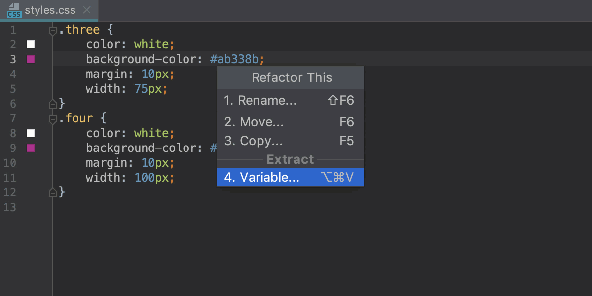 Extract CSS variable refactoring