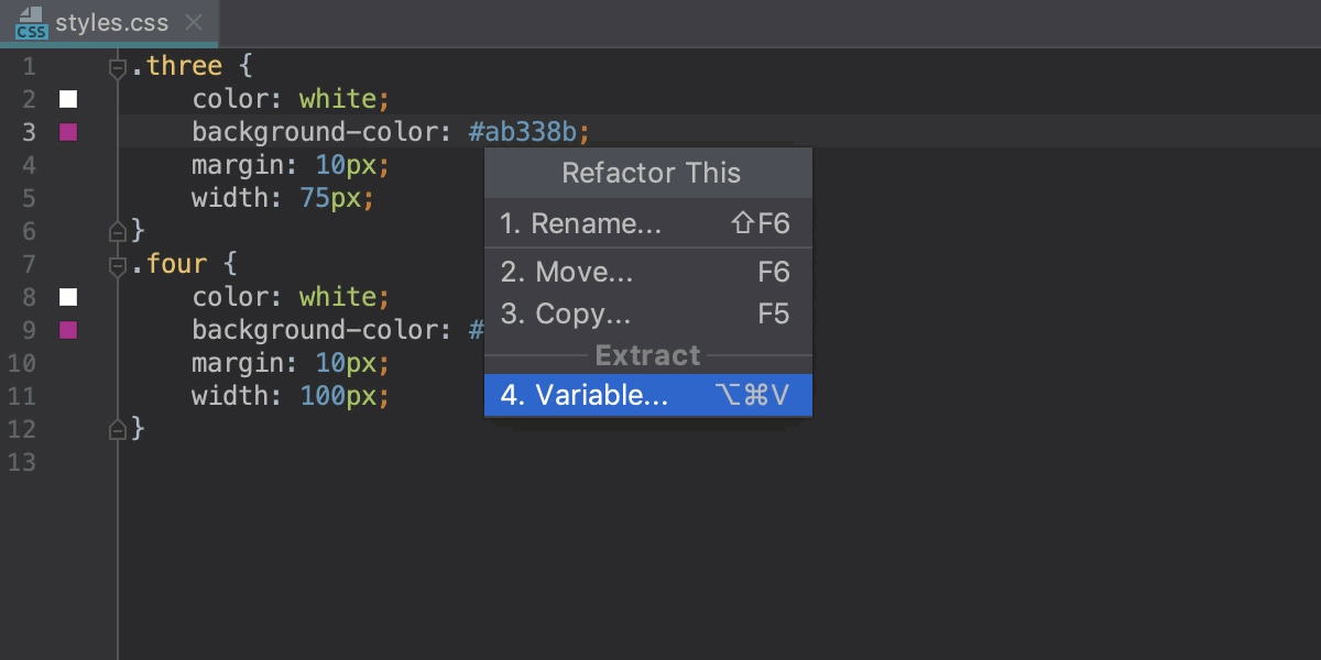 Extract CSS variable refactoring