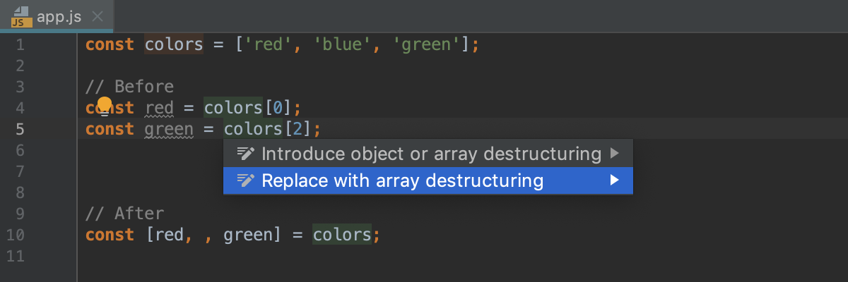 Replace with destructuring: skipping values