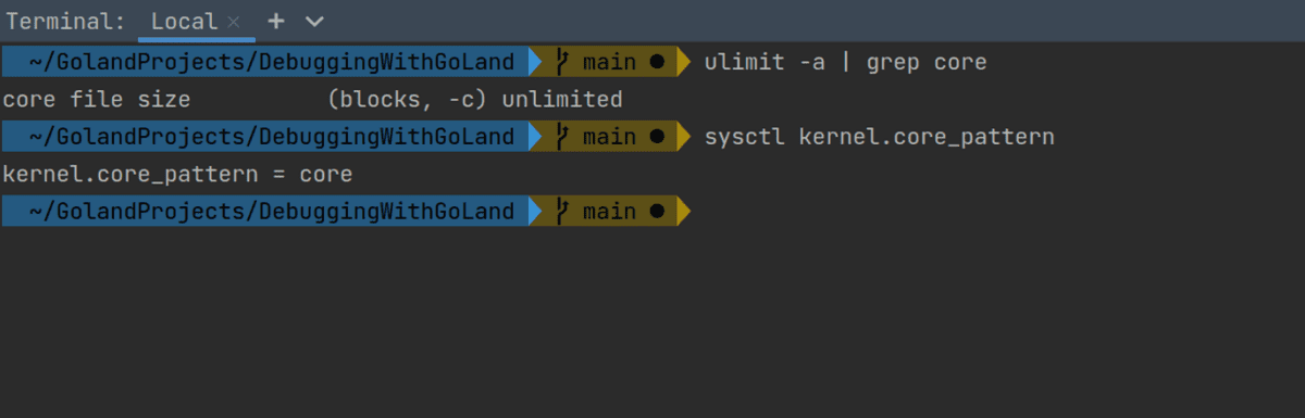 core dump settings