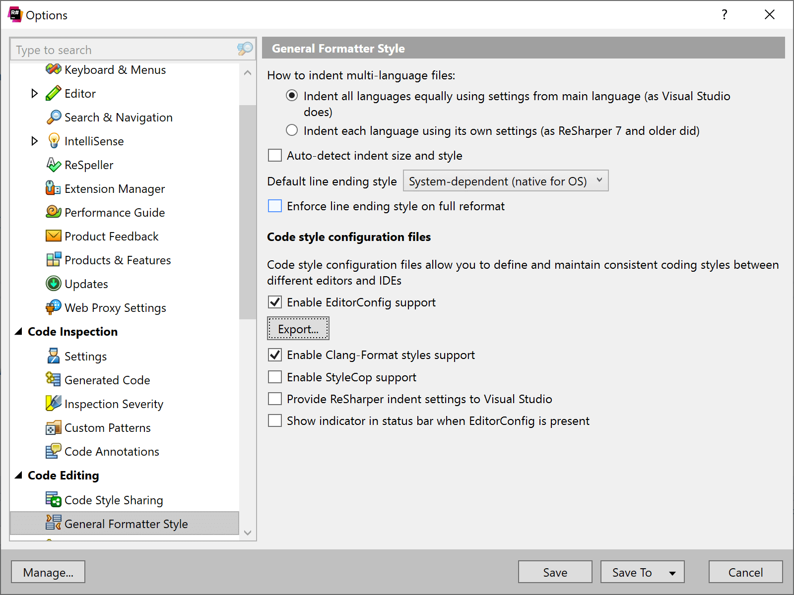 Export .editorconfig from ReSharper code styles