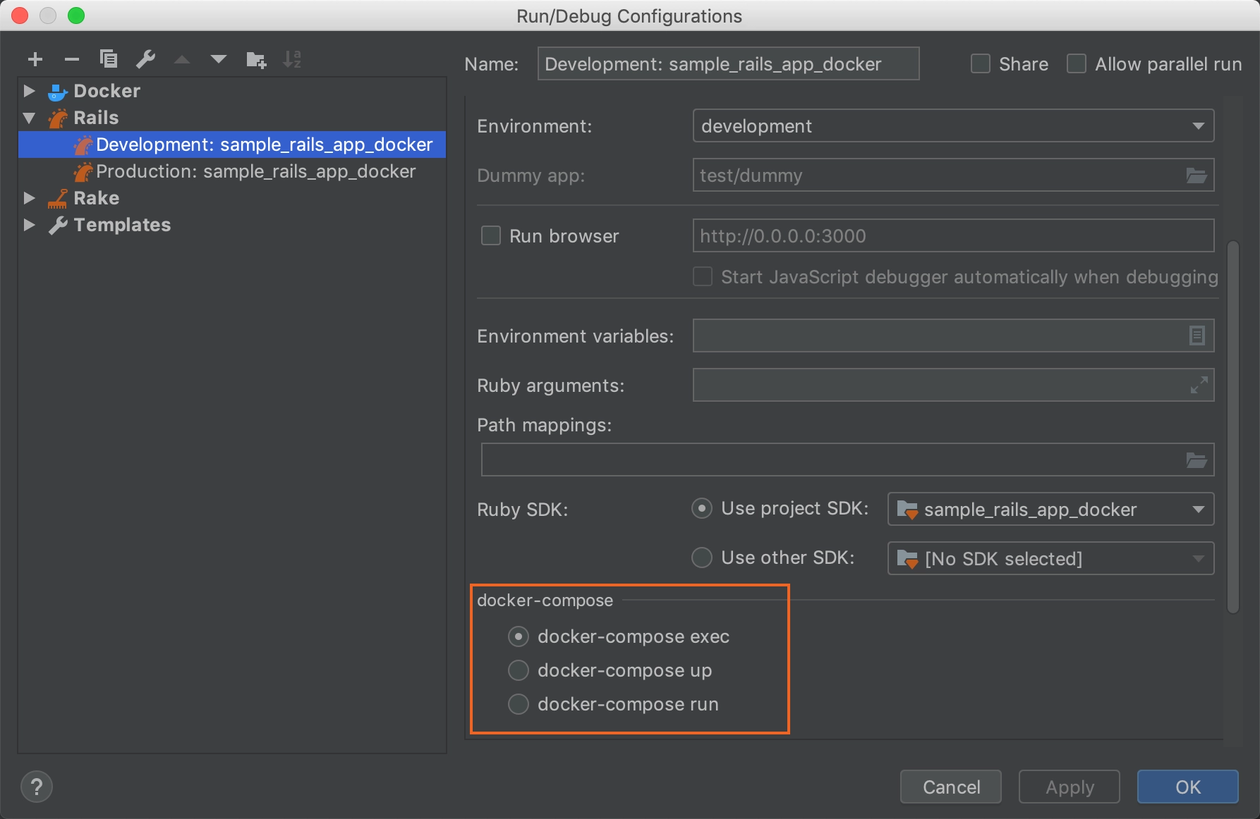 development settings