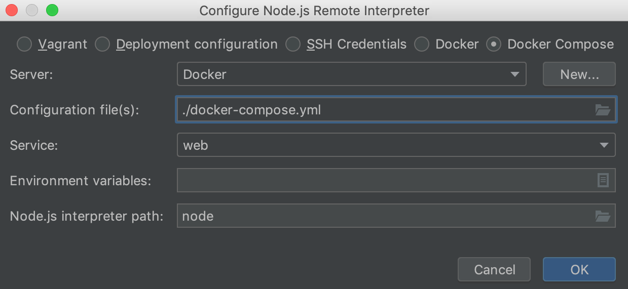 Add remote node interpreter with Docker Compose