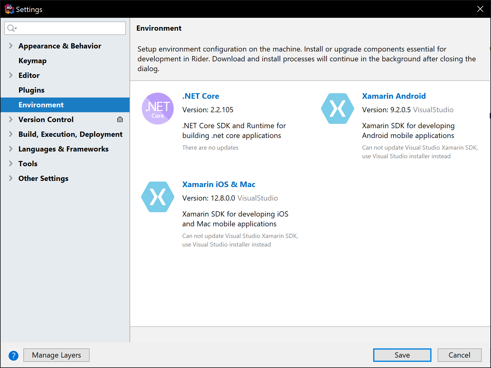 Rider Xamarin Settings for Environments