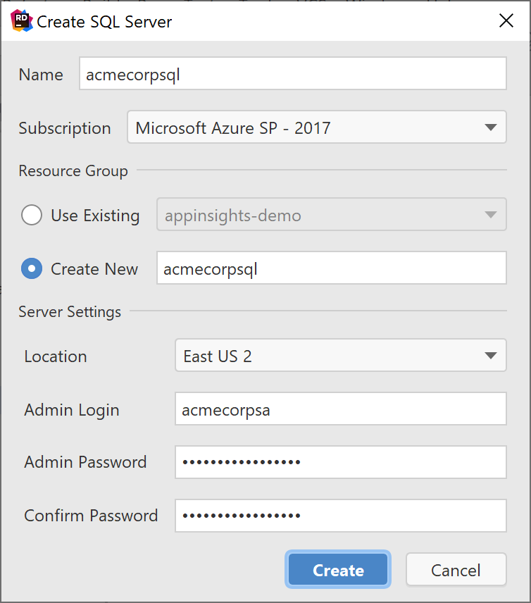 Create Azure SQL database (server)