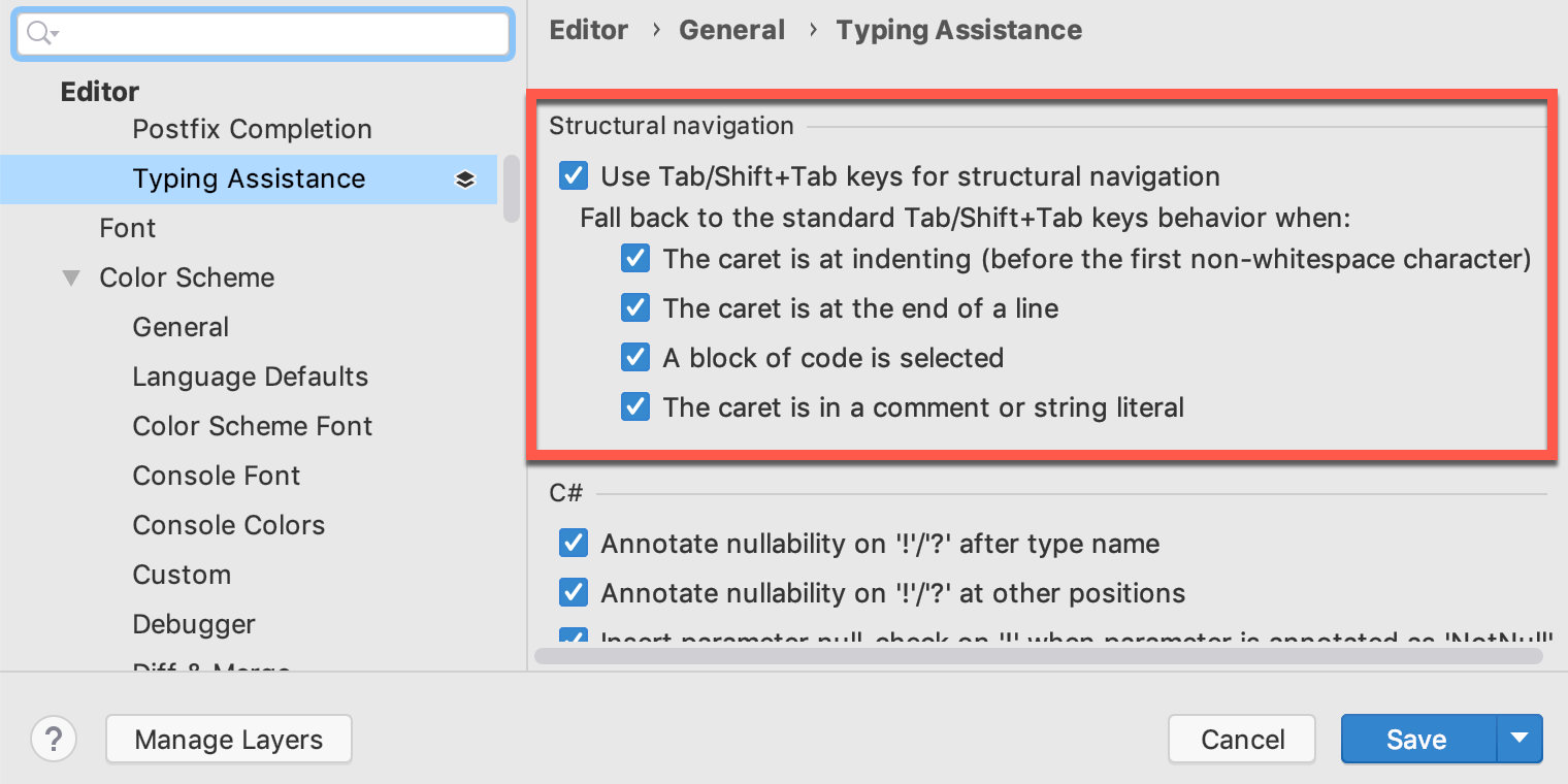 Structural Navigation Settings