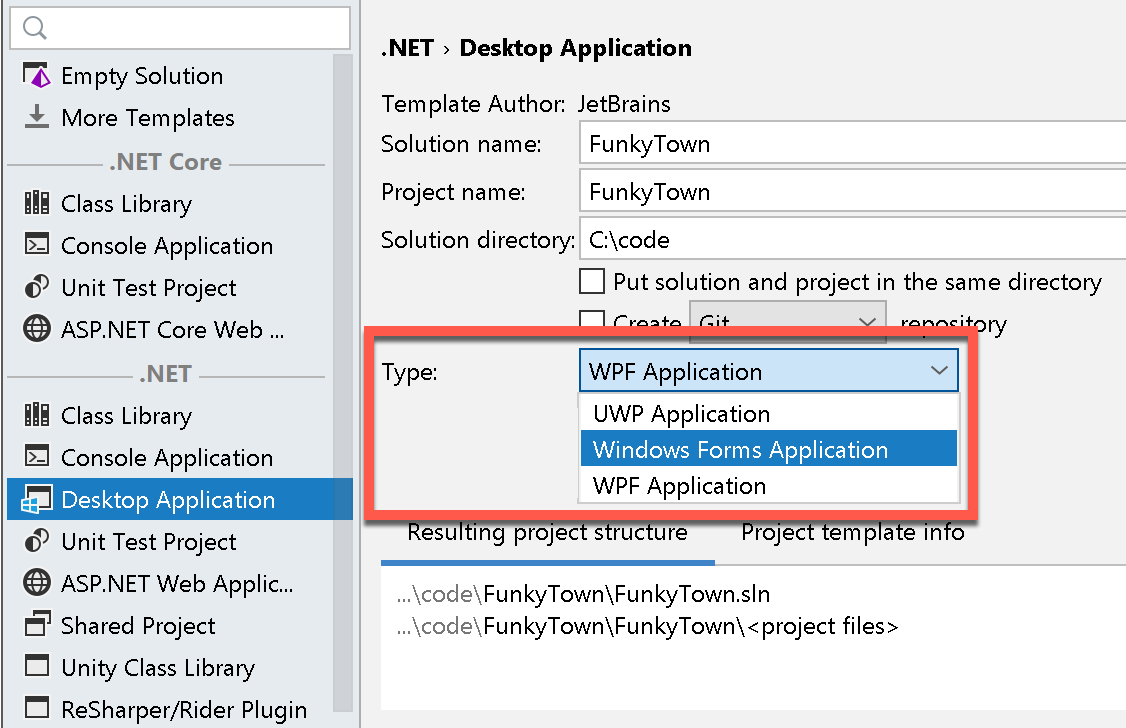 Project template for Windows Forms