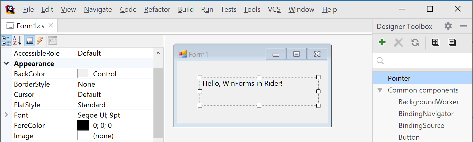 WinForms designer in Rider 2019.1