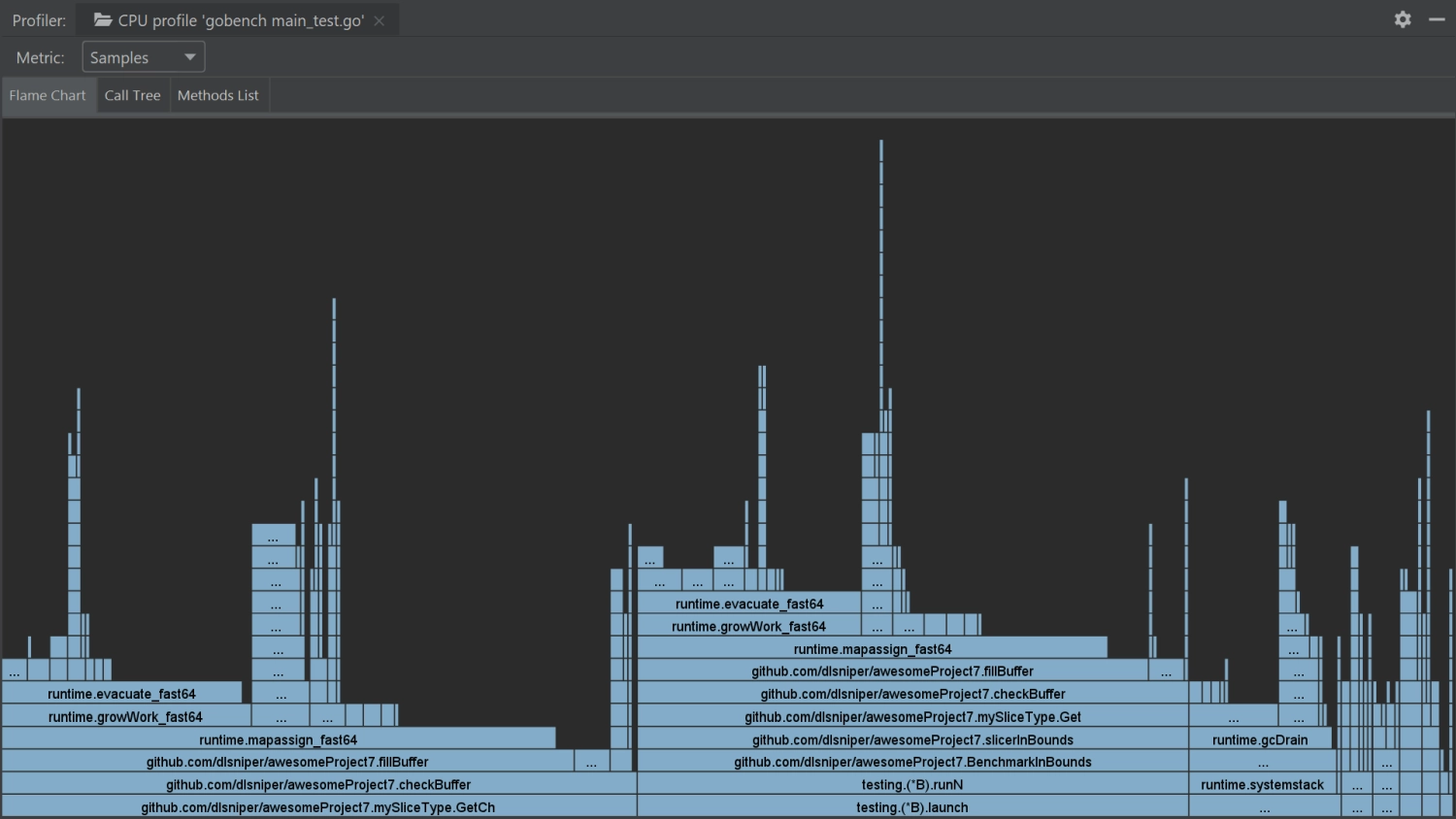 Go program flamegraph view