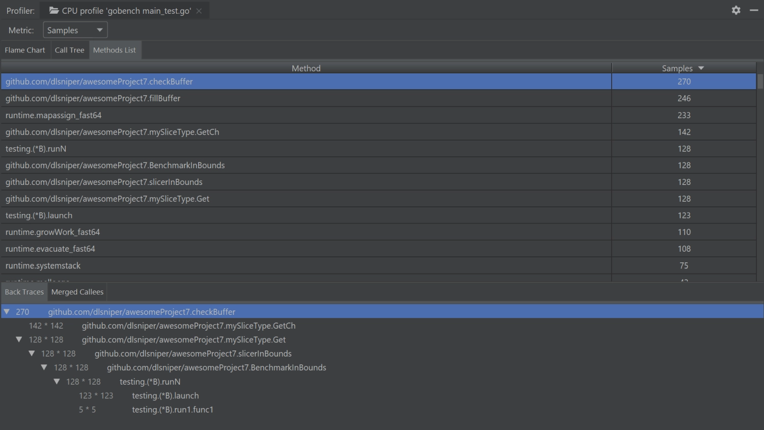 Go program function and method list