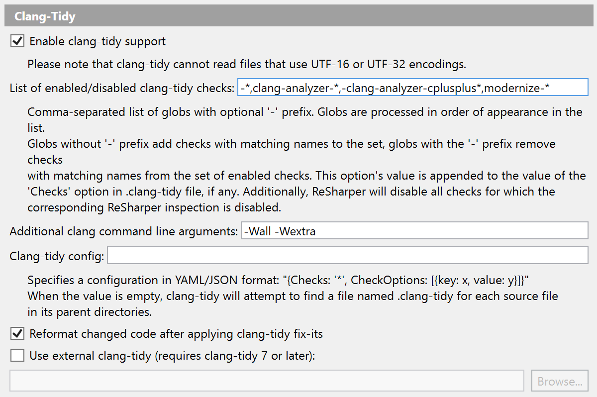 Clang-Tidy settings