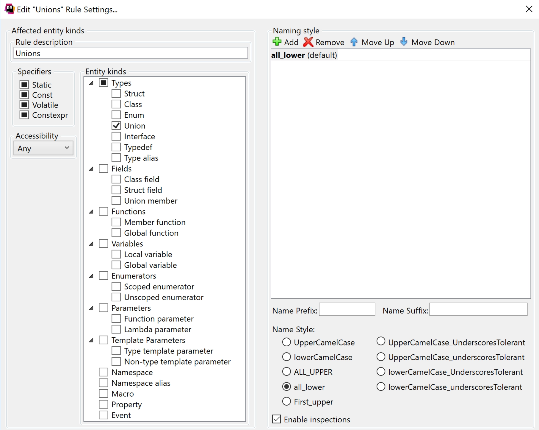 Naming settings