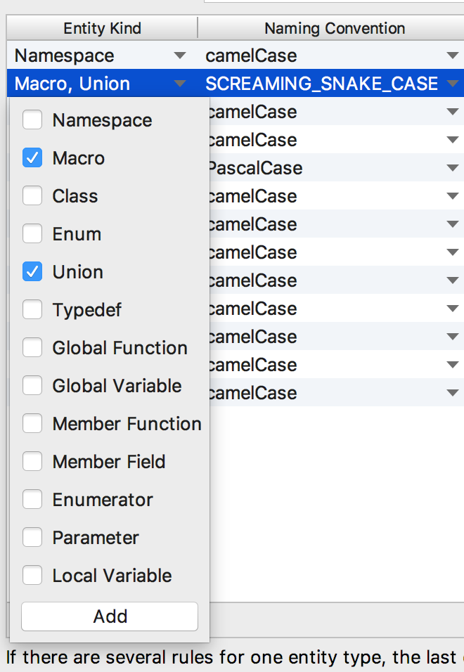 Entity kinds in naming settings