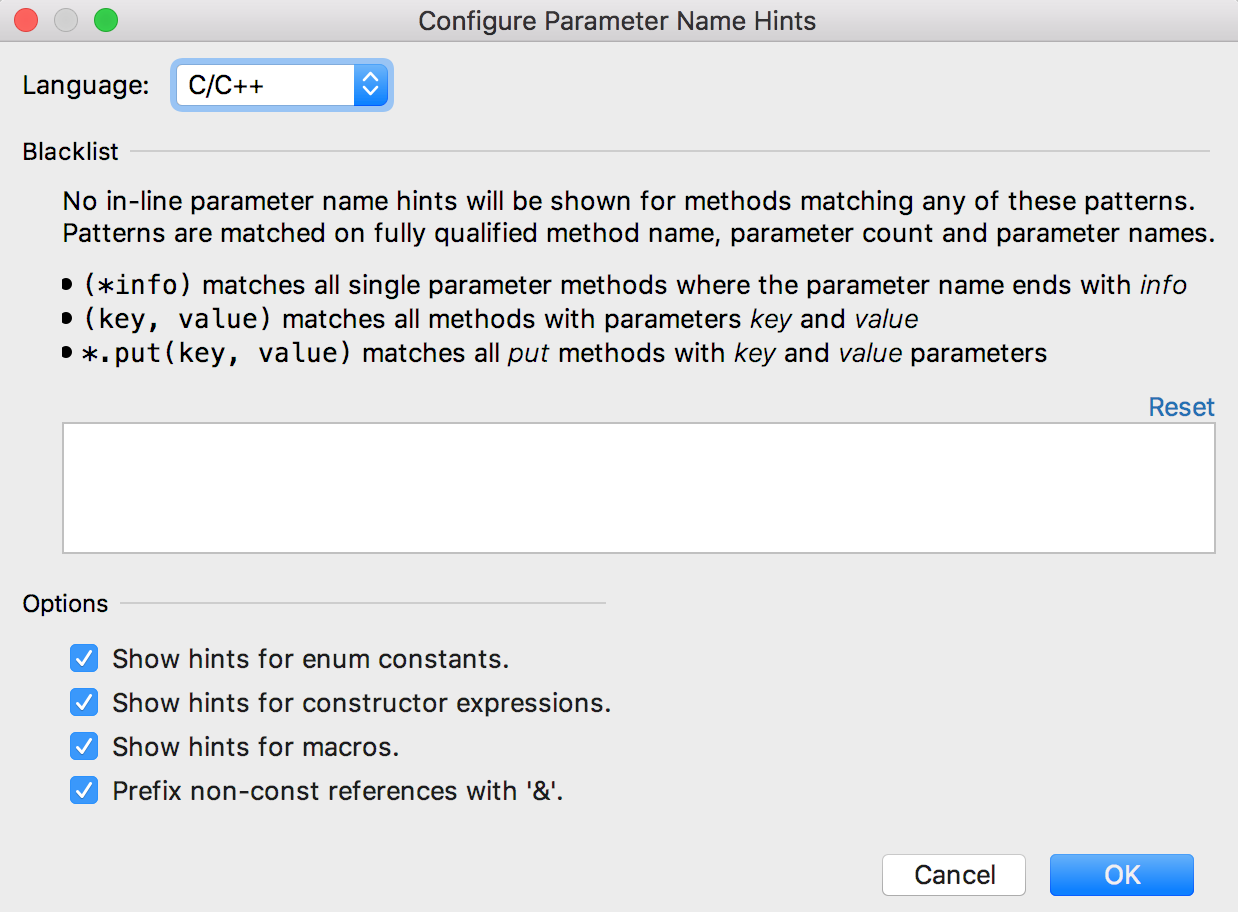 Parameter hints settings
